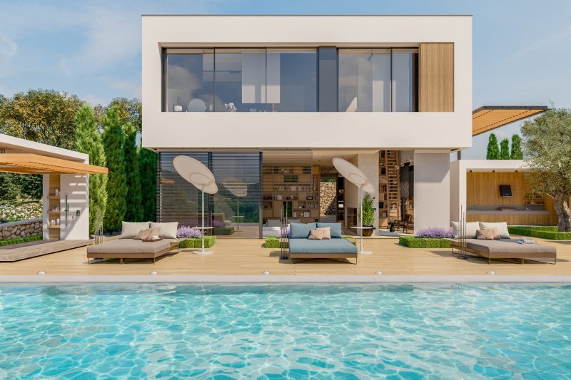 Mediterranean house in France, provence. Villa interior and exterior design view